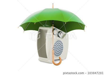Fan heater under umbrella. 3D rendering Fan heater under umbrella. 3D rendering 103847281