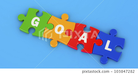 Goal from colored puzzles, 3D rendering Goal from colored puzzles, 3D rendering 103847282