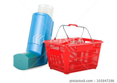Metered-dose inhaler, MDI with shopping basket. 3D rendering 103847286