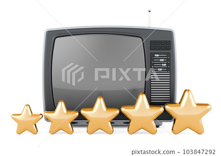 Retro TV set with five golden stars. 3D rendering Retro TV set with five golden stars. 3D rendering 103847292