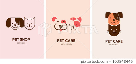 Modern style pets logos, icons. Dog, cat illustrations and symbols 103848446
