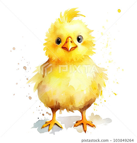 Cute watercolor yellow chicken. Illustration AI Generative 103849264