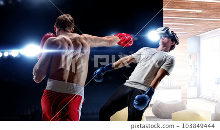 Young man boxing. . Mixed media 103849444