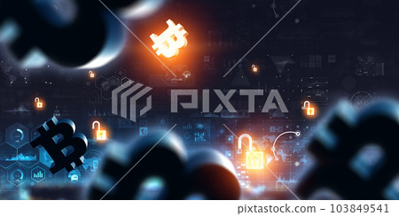 Virtual cryptocurrency concept. . Mixed media 103849541