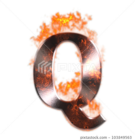 透明背景上帶有火焰的金屬字母。字母 Q。 103849563