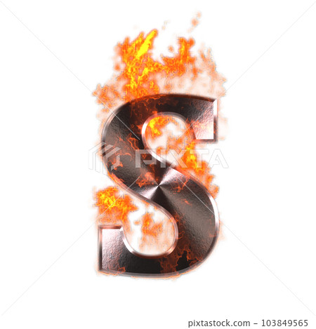 透明背景上帶有火焰的金屬字母。字母 S。 103849565