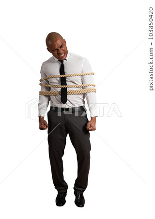 Isolated business is tied up with a rope Isolated business is tied up with a rope 103850420