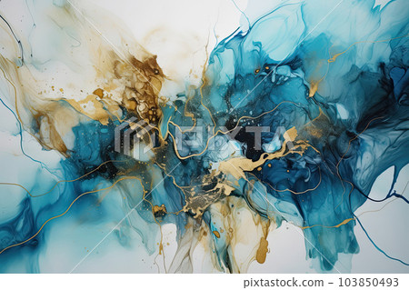 Blue golden color abstract fluid art background 103850493