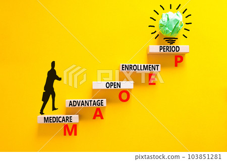 MAOEP symbol. Concept words MAOEP medicare advantage open enrollment period on wooden block. Beautiful yellow background. Medical MAOEP medicare advantage open enrollment period concept. Copy space. MAOEP symbol. Concept words MAOEP medicare advantage open enrollment period on wooden block. Beautiful yellow background. Medical MAOEP medicare advantage open enrollment period concept. Copy space. 103851281