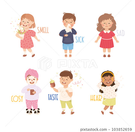 Little Boy and Girl Showing Sense Vector Illustration Set Little Boy and Girl Showing Sense Vector Illustration Set 103852659