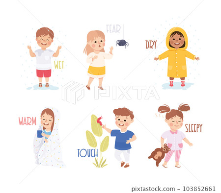 Little Boy and Girl Showing Sense Vector Illustration Set Little Boy and Girl Showing Sense Vector Illustration Set 103852661