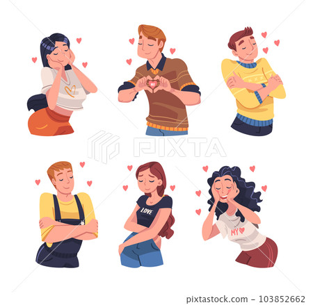 Self Love with People Character Admiring Themselves Delighted with Appearance Vector Set Self Love with People Character Admiring Themselves Delighted with Appearance Vector Set 103852662