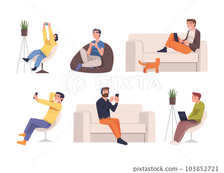 People Character with Digital Device Suffering from Internet Addiction Vector Set People Character with Digital Device Suffering from Internet Addiction Vector Set 103852721
