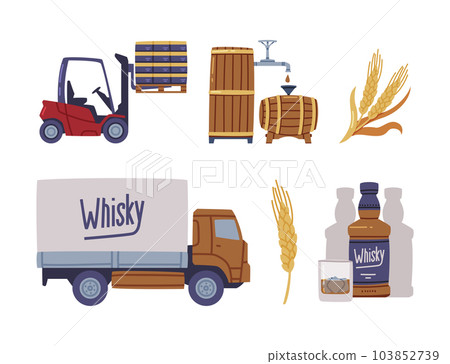 Whiskey Drink Production and Manufacture Vector Set Whiskey Drink Production and Manufacture Vector Set 103852739