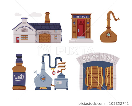 Whiskey Drink Production and Manufacture Vector Set 103852741