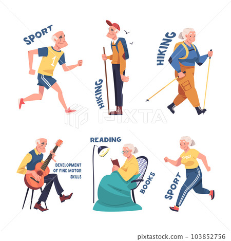 Alzheimer Prevention with Elderly Man and Woman Doing Different Activity Vector Illustration Set 103852756