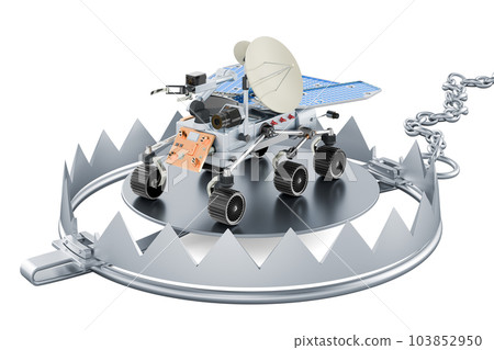 Planetary rover inside bear trap, 3D rendering 103852950