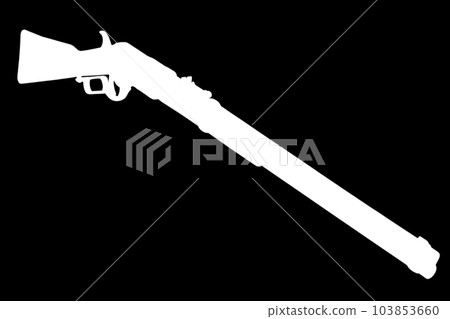 Old west period .44-40 Winchester lever-action repeating rifle M1866 white silhouette on black background 103853660