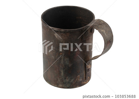 Antique army vintage brass mug isolated on a white Antique army vintage brass mug isolated on a white 103853688