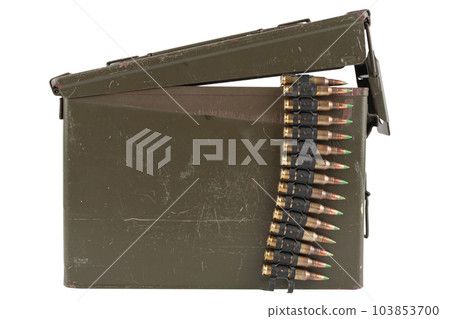 Ammunition belt with cartridges in ammunition box 103853700