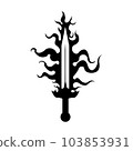 Y2k minimalist tattoo of sword. Flame 00s, 90s style collection fire trendy abstract aesthetic vector illustration design prints and emo graphic design elements. EPS 103853931