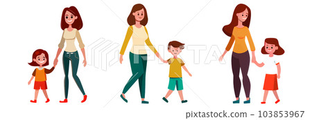 set vector illustration of woman walking with her kid isolate on white background 103853967
