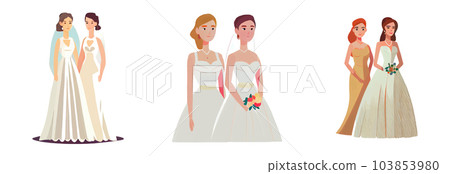 horizontal set vector illustration of homosexual brides isolate on white background horizontal set vector illustration of homosexual brides isolate on white background 103853980