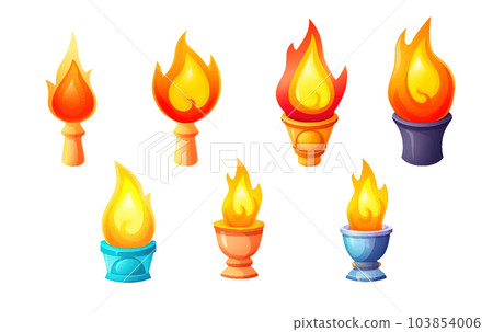 ui set vector illustration of torches with burning fire isolate on white background 103854006