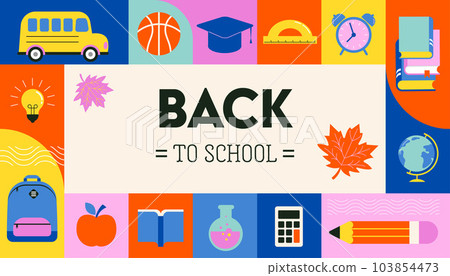 Vibrant Color Back To School background concept design. Geometrical flat style illustration, banner Vibrant Color Back To School background concept design. Geometrical flat style illustration, banner 103854473