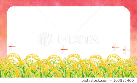 Sunset and a flock of red dragonflies Cute autumn illustration material 103855400