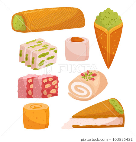 Assorted Eastern Sweets. Delightful Collection Of Traditional Treats With Flavors Like Baklava, Halva, Maamoul 103855421