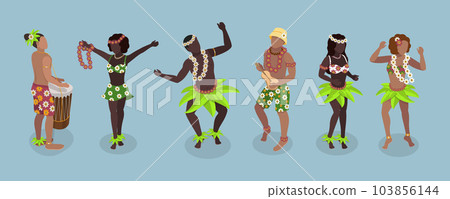 3D Isometric Flat Vector Set of Hawaiian Dancers 3D Isometric Flat Vector Set of Hawaiian Dancers 103856144