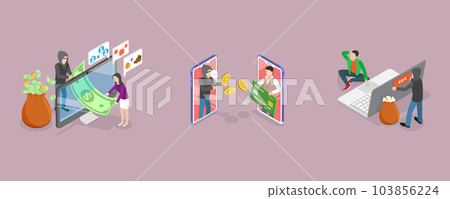 3D Isometric Flat Vector Set of Scam Scenes 103856224