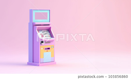 Cute pastel color ATM machine in room with copy space background. 103856860