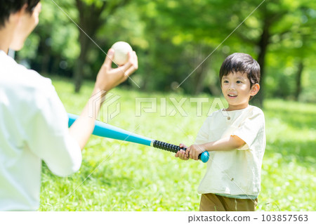 Parents playing balls in the park 103857563