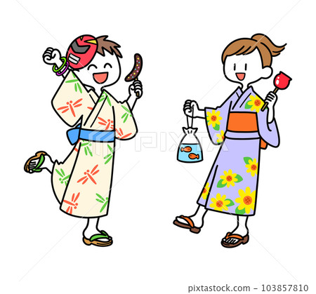 穿著浴衣享受夏日祭典的少男少女 103857810