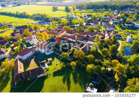 Aerial view of Czech village Cakov 103858277