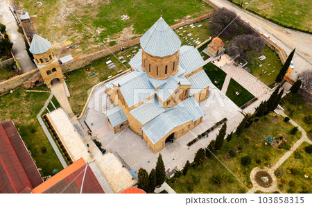 Aerial view of medieval Samtavro monastery in Georgian town of Mtskheta 103858315