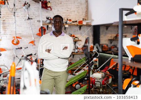 Portrait of african american salesman at tools store Portrait of african american salesman at tools store 103858413