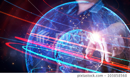 Double exposure of businessman touches global network data connection, Technology digital background concept. 3d rendering element Double exposure of businessman touches global network data connection, Technology digital background concept. 3d rendering element 103858568