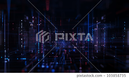 Technology Digital Data Abstract Background, Data Analysis and Access to Digital Data, Digital Cyberspace with Particles and Digital Data Network Connections, 3D Rendering 103858735