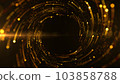 Tunnel gold color digital particles dots and line twist abstract background for new year or important events, 3d rendering 103858788