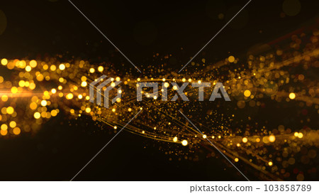 Gold digital particles dots and line wave flow loop motion abstract background for new year or important events, 3d rendering 103858789
