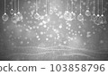 Christmas Balls Shape and Shining Light with Particles Falling Snowflakes, White Background Merry Christmas Concept Greeting Card Gifts. 3d rendering 103858796