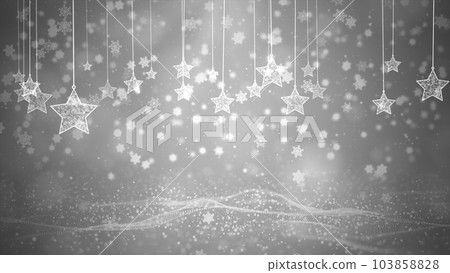 Christmas Star Shape and Shining Light with Particles Falling Snowflakes, White Background Merry Christmas Concept Greeting Card Gifts. 3d rendering 103858828
