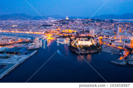 Night view of the old port, Marseille, France 103858987