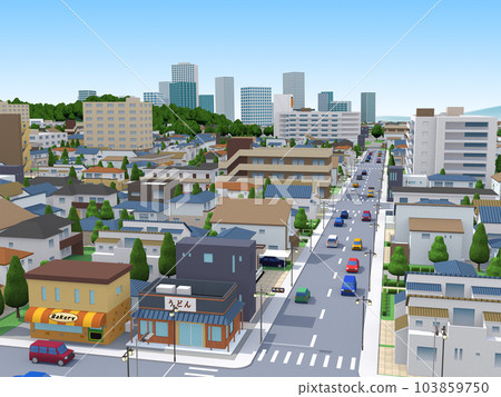 Residential area CG Residential townscape landscape city road background 103859750
