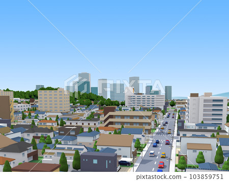 Residential area CG Residential townscape landscape city road background 103859751