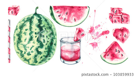 Watermelon, slice, pieces, drink hand drawn 103859933