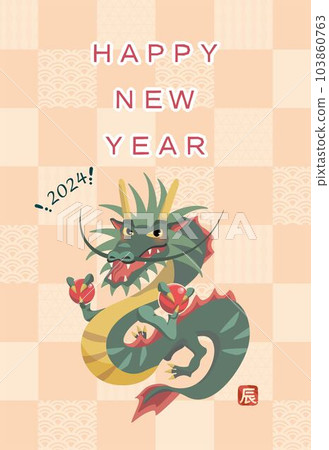 龍年賀年片方格背景/粉色豎版 103860763